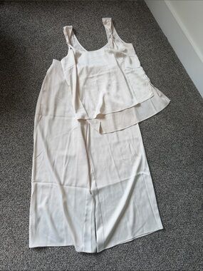 Sugarlips Soft Cream Knot-Detail Sleeveless Top And Cropped Wide Leg Pant Set